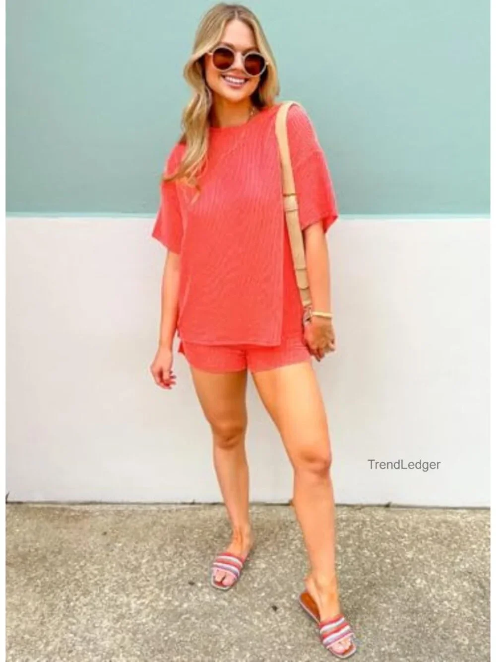 Ribbed Knit Two Piece Lounge Set Shorts with Pockets Women Matching Outfit